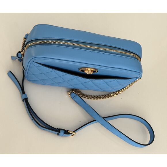 NWT $1275 Versace Quilted Lamb Leather Blue Medium Shoulder Bag 1008828 Italy - Picture 7 of 16